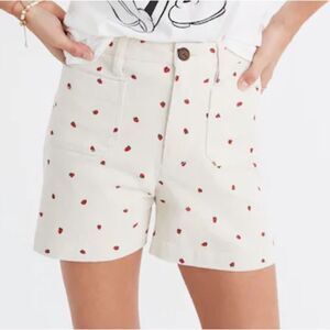 Madewell Emmett Shorts Size 26 Strawberry Print High Rise Twill Cotton Retro
